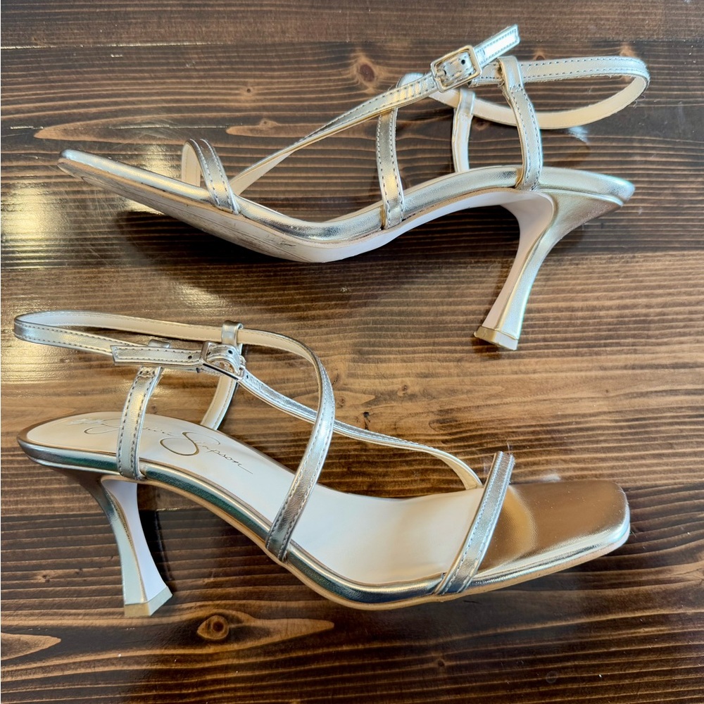 Jessica Simpson Metallic Gold Square Toe Heels Size 9.5‎